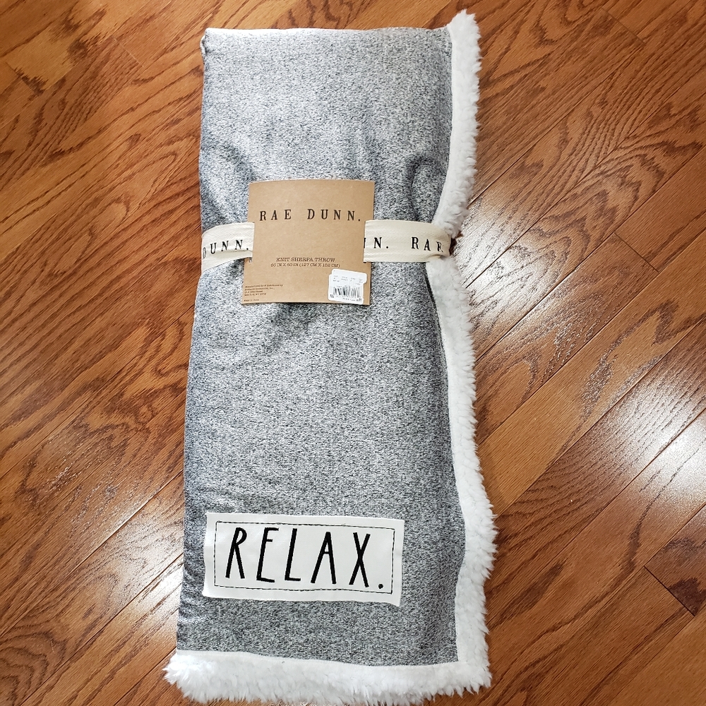 Rae Dunn RELAX Knit Sherpa Throw Black White Gray - Picture 4 of 5